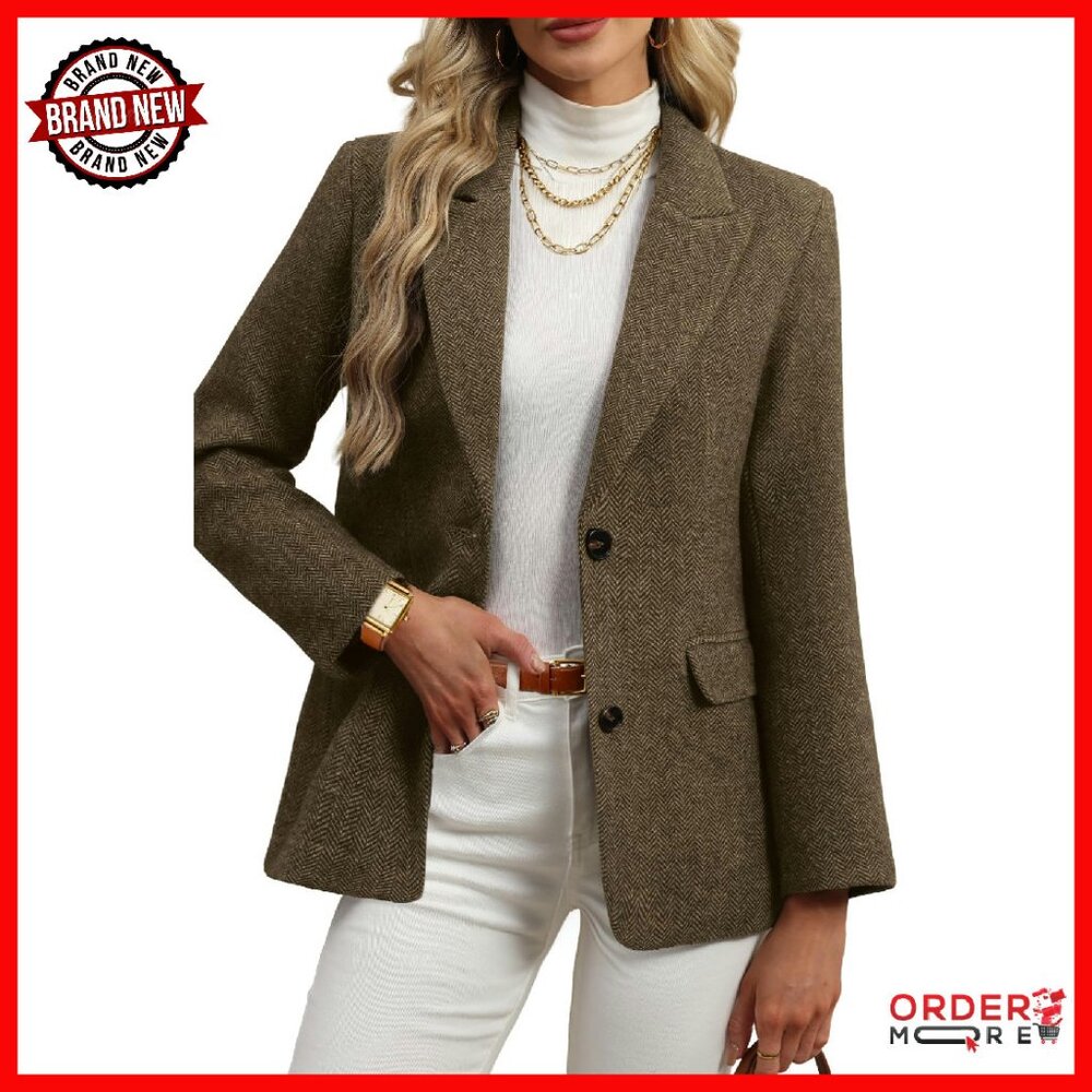 Wool Blend Tweed Blazer Oversized Fit Business Casual Fall Winter